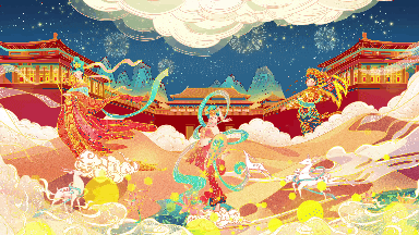 国潮敦煌中国风祥云飞天古风LED背景视频素材-小凯资源网